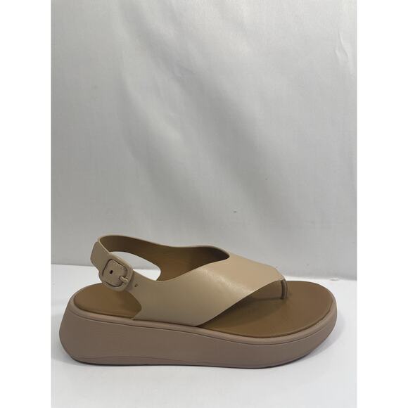 FitFlop F-Mode Shoes Womens Size 10 Beige Leather Flatform Thong Sandals New Box - Picture 6 of 14